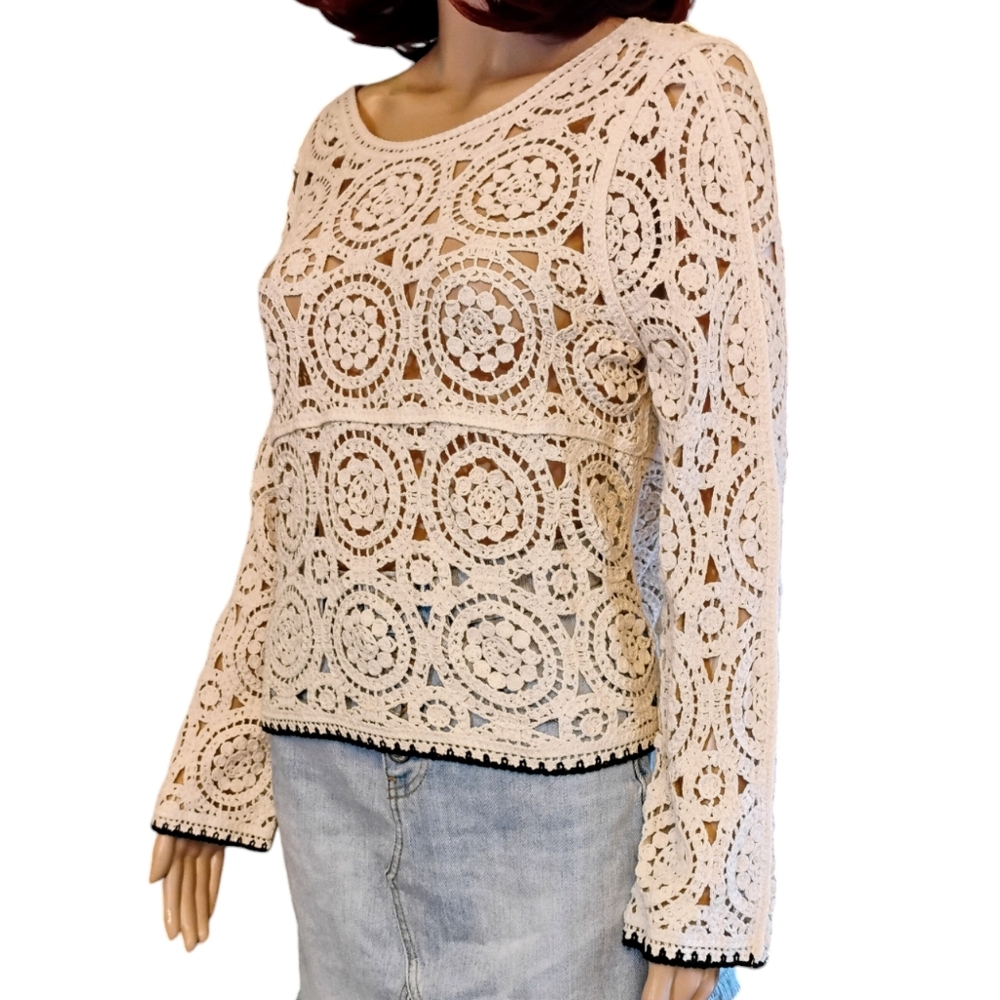 Ultra Pink Boho Crochet Top - Size Small